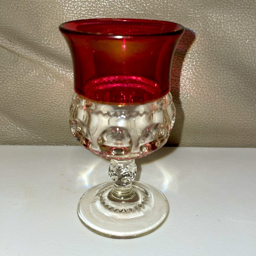 Vintage King’s Crown Red Thumbprint Set of 6 Red Goblets - Picture 4 of 8